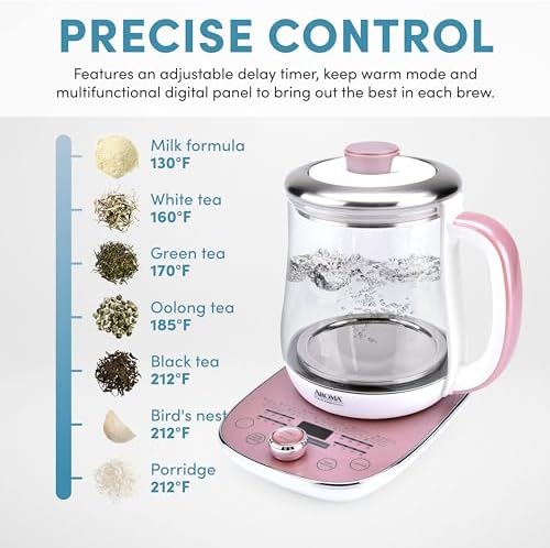 AROMA® Professional 1.5L / 6-Cup Glass Digital Electric Tea Maker, Automatic Keep Warm Mode, 16 Different Heat Setting Options, Spill-Free Pouring Spout (AWK-701) - Image 5