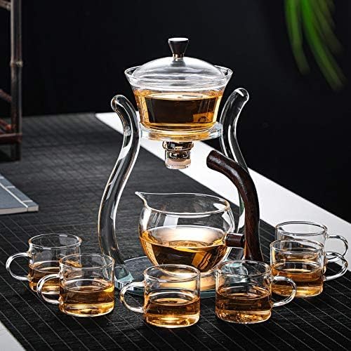 RORA Lazy Kungfu Glass Tea Set Semi Automatic Drip Rotating with Infuser Glass Teapot Set (6 cups) - Image 2