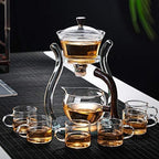 RORA Lazy Kungfu Glass Tea Set Semi Automatic Drip Rotating with Infuser Glass Teapot Set (6 cups) - Image 2