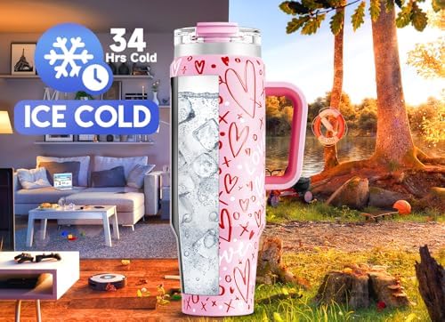 Meoky 40 oz Tumbler with Handle and Straw, Insulated Tumbler with Lid and Straw, Stainless Steel Travel Mug, Keeps Cold for 34 Hours, 100% Leak Proof, Fits in Car Cup Holder (Fancy) - Image 2
