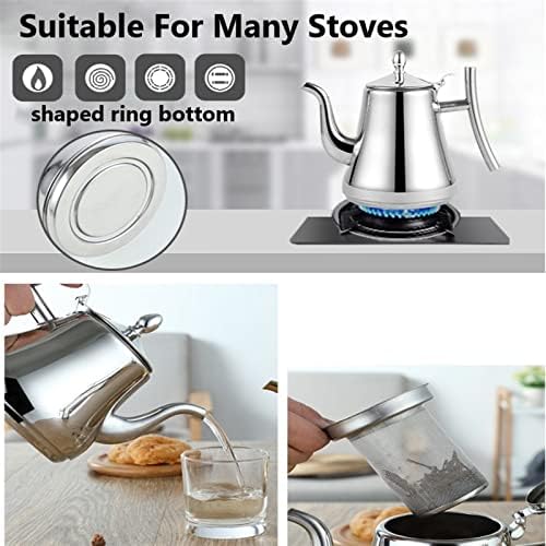 Kettle Water Tea Pot Stainless Steel Tea Infuser Filter Metal Coffee Pot Gas Stove Induction Cooker Tea Kettle Hotel Filter Milk Tea Pot (Color : Gold 1L) (Silver 1l) - Image 5
