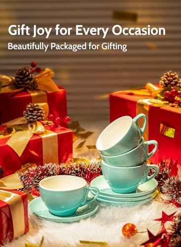 Sweese 6 Ounce Cappuccino Cups with Saucers, Porcelain Double Espresso Cups Set of 6 - Hot Assorted Colors - Image 4
