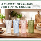 8 Set Vintage Tumbler with Lid and Straw, Iced Coffee Cup, Pink - Image 5