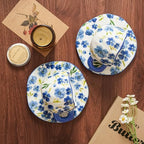 Ceramic Cup with Saucer，floral tea cup for Coffee,Cappuccino and Tea (2, Blue) - Image 5