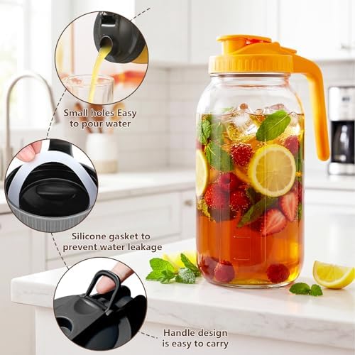 2-Pack 64 oz Glass Pitchers with Lids, Half-Gallon Mason Jar Pitcher with Wide-Mouth Airtight Lid, Perfect for Making All Kinds of Beverages - Image 3