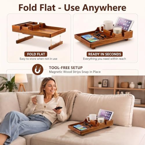 Couch Tray Insert for Middle Seat,2-in-1 Acacia Wood Couch Table - Image 4