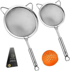 Gourmet Easy Stainless Steel Fine Mesh Strainer Combo, Spill-proof Design by GourmetEasy