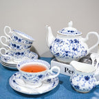 Bone China Tea Set, 21-Pieces Porcelain Tea Set for Adults, Tea Cups And Saucers for 6, with Teapot, Spoons, Sugar Bowl, Creamer Pitcher, Vintage Tea Set for Women Tea Party,Gift Box (Blue) - Image 2