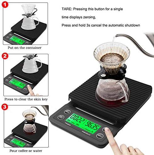 Coffee Scale with Timer, High Accuracy Kitchen Digital Food Scale LCD Display with Tare Function for Baking and Cooking Wine Red 3kg/0.1g - Image 5