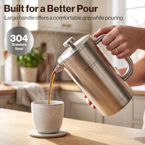 EDELHAUS Stainless Steel French Press Coffee Maker - Plastic-Free, 34 oz - Image 6