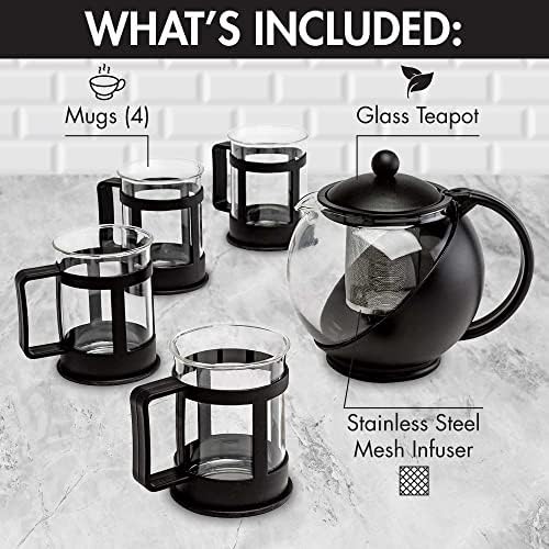 Primula Half Moon Teapot_Set with 4 Tea_Cups, Removable Stainless Steel Filter and Infuser, Glass Tea_Maker, Filter, Dishwasher Safe, 40-Ounce, Tea Gift Set,Tea Set for Service of 4 Adults (Pack of 6) - Image 2
