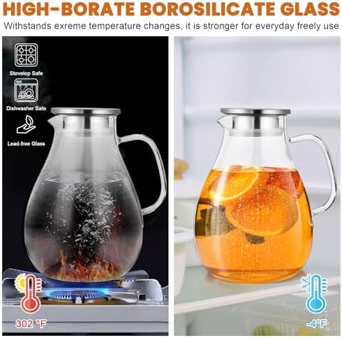 SUSTEAS 3 Litre 101oz Glass Pitcher with Lid and Spout, Handmade Pitcher - Image 3