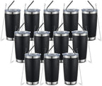 20oz insulted tumblers stainless steel cup Tumbler Bulk with push Lid, and metal straw powder coated coffee cup for cold and hot drinking (12, black) by Unknown