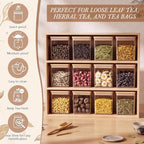 Suclain Bamboo Tea Storage Rack with 12 Canisters with Lids and 24 Tags for Bagged & Loose Leaf Tea Organization or Pantry Office Coffee Station - Image 5