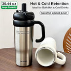 MUHAN 30oz Insulated Tumbler with Handle, Stainless Steel Water Bottle, Travel Mug (Blue White-316 stainless steel inner （Lid+tea strainer+Straw+handle）, MUHAN 30oz Insulated Tumbler with Handle) - Image 3