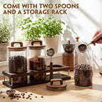 Suclain 3 Pcs 42 oz Glass Coffee Grounds Container with Shelf Glass Coffee Bean Storage Canisters with Airtight Lid and Measuring Spoon Food Storage Jars for Kitchen Sugar (Vintage Style) - Image 3
