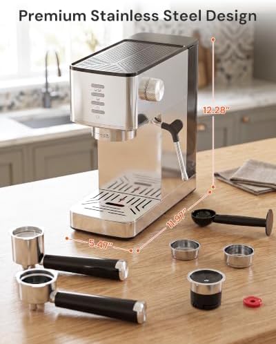 Kismile 20 Bar Espresso Machine with Milk Frother, Compact Coffee Machine & Cappuccino Machine for Home, Durable Metal Housing, 1.4L Removable Water Tank & Cup Warmer, Stainless Steel Filter - Image 7