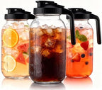 3 Pack 64 oz Pitchers with Lids, Half Gallon Glass Drink Pitchers by Nobityop