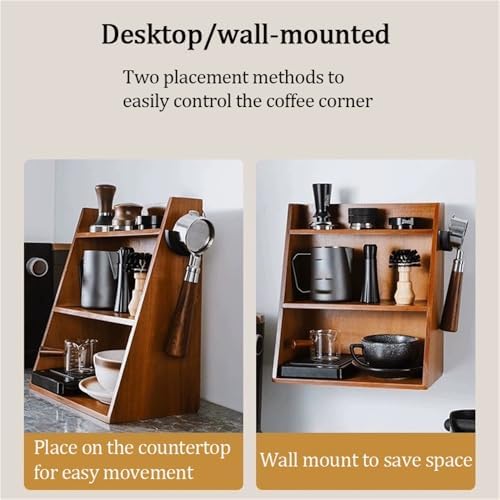 Solid Wood Storage Rack, Wall-Mounted or Countertop Organizer for Coffee Station, Hanging Cabinet for Kitchen and Pantry, Floating Shelf for Mugs, Portafilter and Coffee Accessories(17*33CM(6.7*13IN)) - Image 4