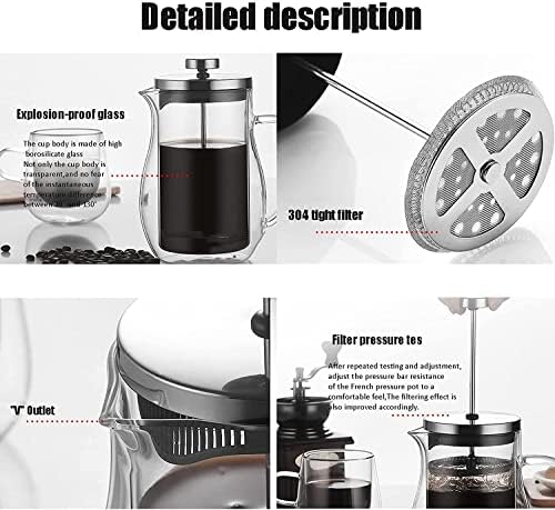French Press Coffee Maker,Double Wall Borosilicate Glass 304 Stainless Steel Filtration System Clear Coffee Press Tea Pot(Transparent,350ml) - Image 7