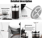 French Press Coffee Maker,Double Wall Borosilicate Glass 304 Stainless Steel Filtration System Clear Coffee Press Tea Pot(Transparent,350ml) - Image 7
