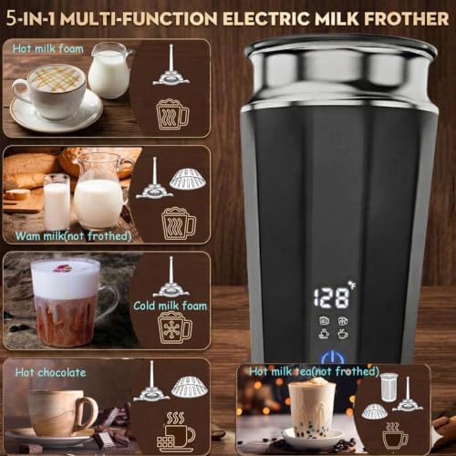 5-in-1 Milk Frother and Steamer, Automatic Warm and Cold Foam Maker, Hot & Cold Foam Maker and Milk Warmer with LED Display Touch Screen for Coffee,Latte, Cappuccino, Macchiato, Hot Chocolate - Image 2