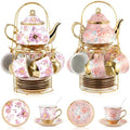 Zhehao 40 Pcs Porcelain Tea Set for Adult, with Metal Holder, Luxe by Zhehao