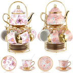 Zhehao 40 Pcs Porcelain Tea Set for Adult, with Metal Holder, Luxe by Zhehao