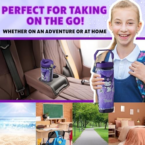 Get Trend Hello Kitty Sanrio Tumbler Stainless Steel with Straw 30oz Girls Teens Insulated Cup with Lids, Kuromi Travel Mug, Kawaii Gifts for Girls (Purple Kuromi) - Image 3
