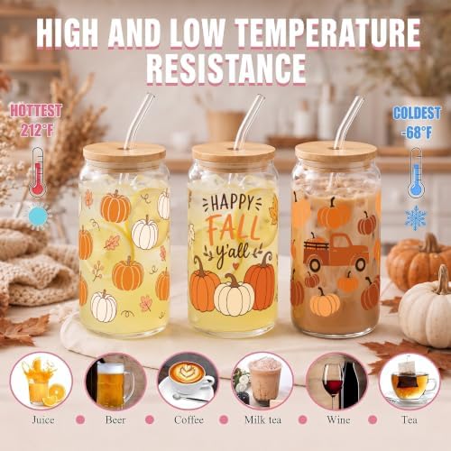 Fall Glass Cups with Lids and Straws, 6 Pack, 16oz, Happy Fall - Image 4