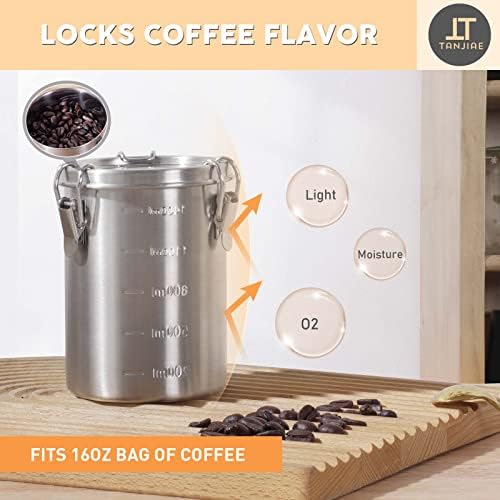 Tanjiae Stainless Steel Coffee Canister | 100% Airtight Metal Food Storage Container with Lid Sealed - Keep Coffee Beans, Sugar, Tea Fresh for Months (56 fl oz) - Image 3