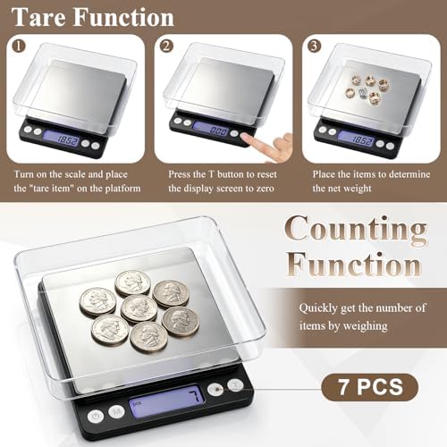 Digital Jewelry Scale, 500g x 0.01g High Precision Gold Scale, Portable Gram Scale with LCD Display, Tare Function, PCS Counting, Professional Small Scale for Jewelers Collectors Pawn Shops - Image 3