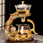 Glass Teapot Set with Infuser Semi Automatic Dragon Tea Set (Blue golden teapot) by zurucily