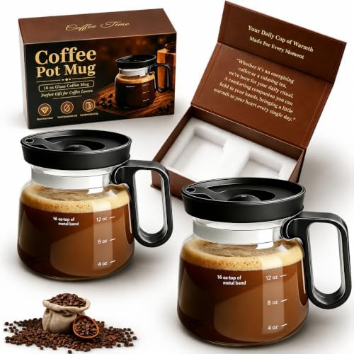 2 Pack 16oz Coffee Pot Mug,Mini Brew Coffee Pot Coffee Mug,with Leak-Proof Lid,Beautifully Gift‑Boxed,Ideal Coffee Gift for Coffee Lovers by ShelprojsuLEDWallSconce