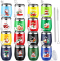 Nuogo 16 Set Colorful Christmas Tumblers with Lids and Straws and Spoons 12 oz Funny Stainless Steel Wine Tumbler Xmas Mugs Bulk Gifts for Coworker Teacher Women Men Holiday Party Decoration by Nuogo