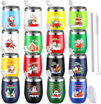 Nuogo 16 Set Colorful Christmas Tumblers with Lids and Straws and Spoons 12 oz Funny Stainless Steel Wine Tumbler Xmas Mugs Bulk Gifts for Coworker Teacher Women Men Holiday Party Decoration by Nuogo