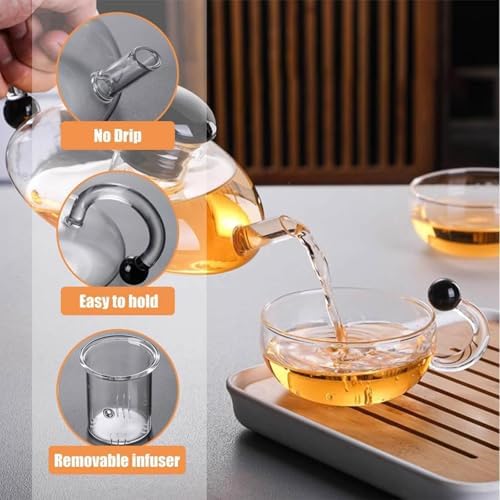Premium Heatable Glass Teapot Set with Electric Ceramic Stove Infuser for Loose Leaf Tea(Gray,Rat-tailed Pot+electric ceramic stove) - Image 3