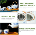 Japanese Tea Set Porcelain Tea Set with Teapot and Tea Cup Set for 4, Blue and White Tea Sets for Adults with Stainless Infuser and Bamboo Tray, Asian Tea Set for Tea Lovers/Women/Men (Plum & Bamboo) - Image 3