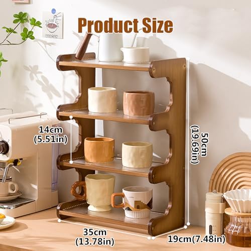 Wooden Mug Display Holder, Bamboo Wood Coffee Mug Organizer Countertop, Counter Shelf for Tea Coffee Bar Accessories, Matcha Stand, Kitchen Condiment Storage Rack,4tier,13.78IN - Image 2