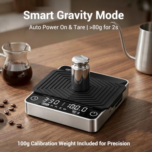 Mini Coffee Scale with Timer, 0.1g/2kg Rechargeable Espresso Scale, 4 Brewing Modes with Auto Tare and Real-Time Brew Ratio, Compact Digital Brewer for Pour-Over Including Weights, Bright Silver - Image 2