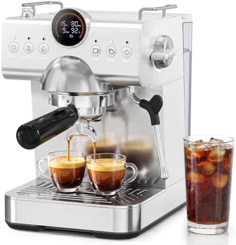 Kismile 20 Bar Espresso Machine with Milk Frother, Hot & Cold Brew Semi-Automatic Expresso Coffee Machine with Single & Double Shot, LED Display for Home Barista Latte and Cappuccino by Kismile