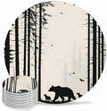 Coasters for Drinks Set of 8 Abstract Forest Walking Bear Family Natural Silhouette Ceramic Cup Mat, Absorbent Ceramic Stone Coasters with Cork Base for Coffee Cups Wooden Table Home Decor 4 Inch by Daleng
