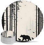 Coasters for Drinks Set of 8 Abstract Forest Walking Bear Family Natural Silhouette Ceramic Cup Mat, Absorbent Ceramic Stone Coasters with Cork Base for Coffee Cups Wooden Table Home Decor 4 Inch by Daleng