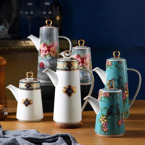 Water Pitcher Ceramic Teapot with Lid Water Pitcher Kitchen Butter Bottle Flower & Bird Finished Wedding Gifts Party Presents 650ML Water Jug(Green) - Image 6