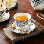 TATSUMI Country Roses Porcelain Tea Set, European Ceramic tea set for adults,Vintage Style, For Women and Tea Parties (BLUE, 13 Pieces Set) - Image 6