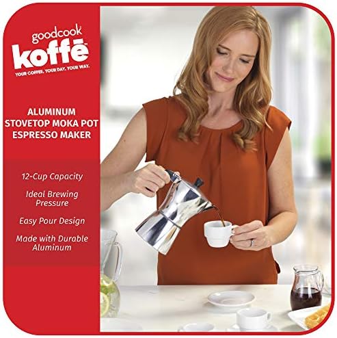 GoodCook Koffe 12-Cup Aluminum Stovetop Moka Pot Espresso Maker, Silver - Image 2