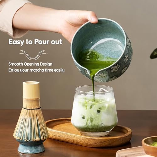 Matcha Whisk Set, Ceramic Matcha Set, 6 Pcs Matcha Kit Includes Matcha Bowl, Matcha Whisk with Holder, Bamboo Scoop, Scoop Rest, Sifter, Ceremonial Matcha Tea Set, Perfect Gifts, Blue - Image 3