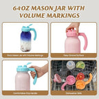SOLIGT 2 Quart Glass Mason Jar Pitchers with Lids, Pink&Baby Blue, 2 Pack - Image 4
