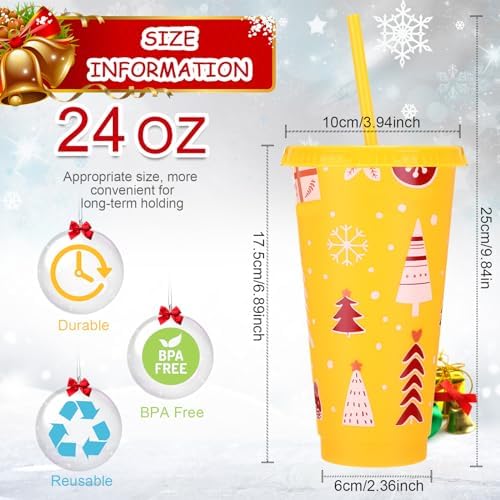Honeydak 50 Pcs 24oz Christmas Holiday Cup Bulk, Tumbler with Straw and Lid - Image 4