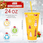 Honeydak 50 Pcs 24oz Christmas Holiday Cup Bulk, Tumbler with Straw and Lid - Image 4